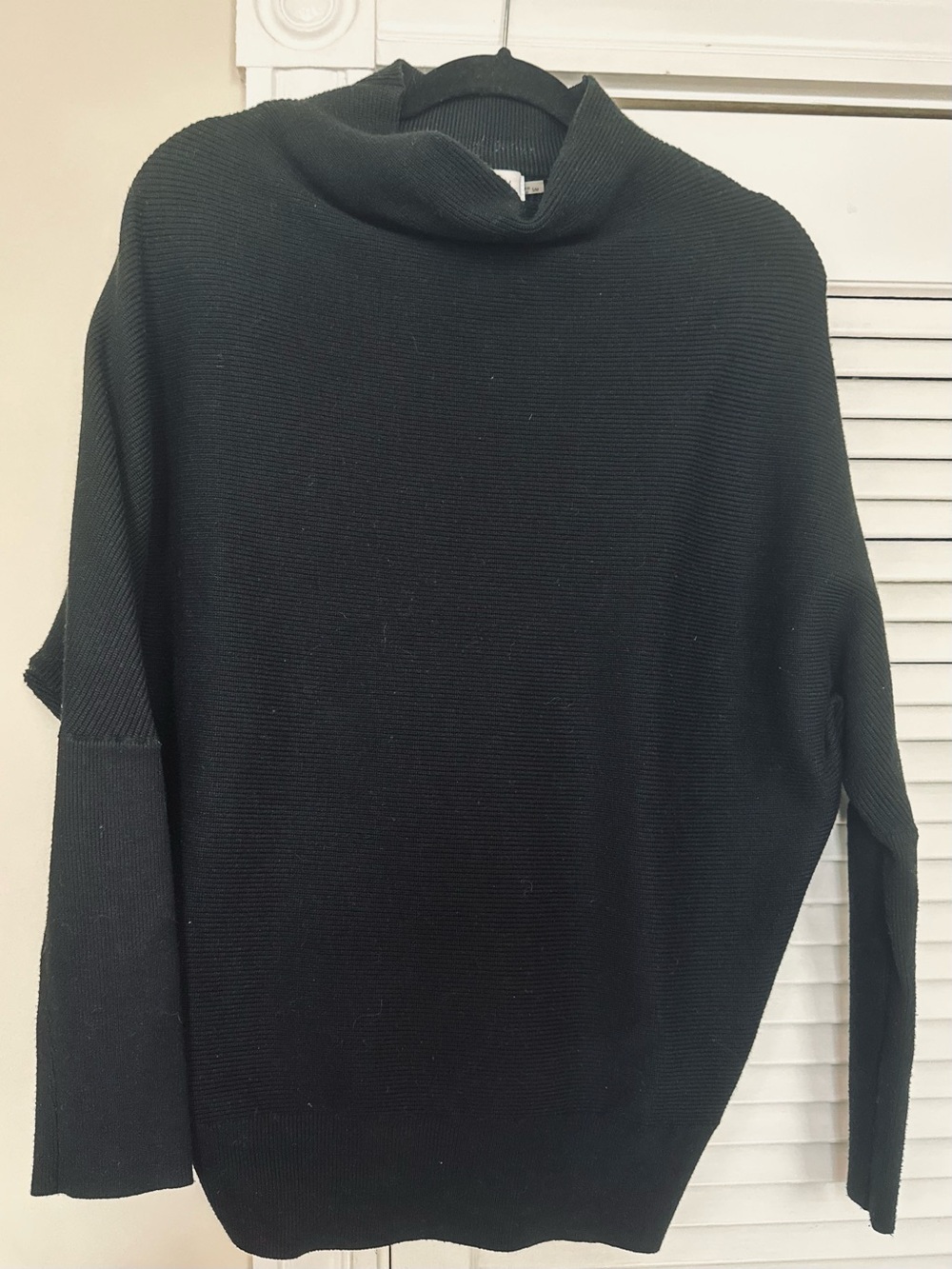 Women's Black Ribbed Funnel Neck, Batwing Sleeve Sweater
